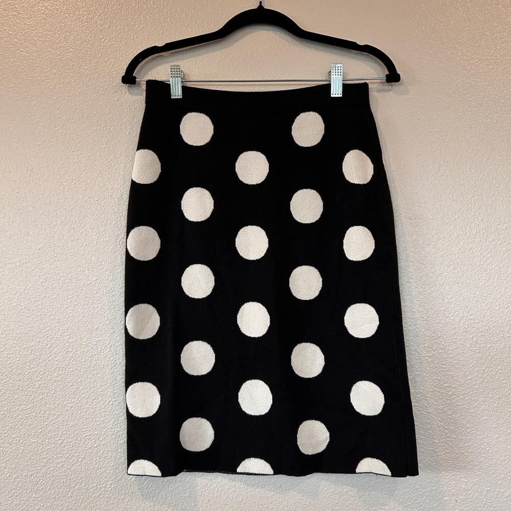 Ann Taylor Factory Black White Polka Dot Knit Pencil Skirt Women's Size XS